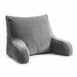 Reading Bed Pillow with Arms - grey velvet on white background