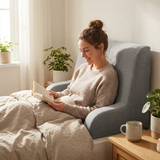 Woman relaxing in bed with Reading Bed Pillow with Arms